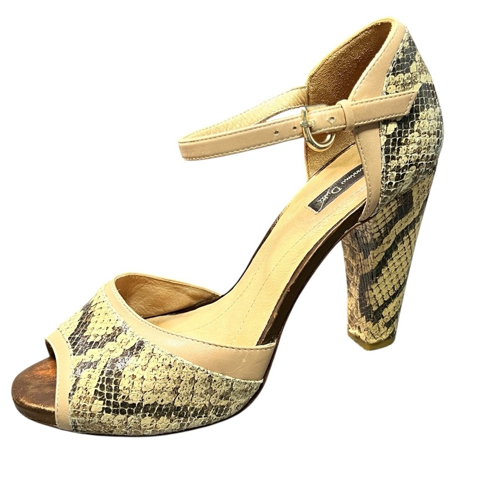 Massimo Dutti Snake Print Sandals 38 Ankle‎ Strap Block Heel Peep Toe 4.25" Heel